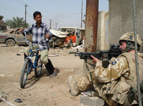 Outside an Iraqi police station in Amarah